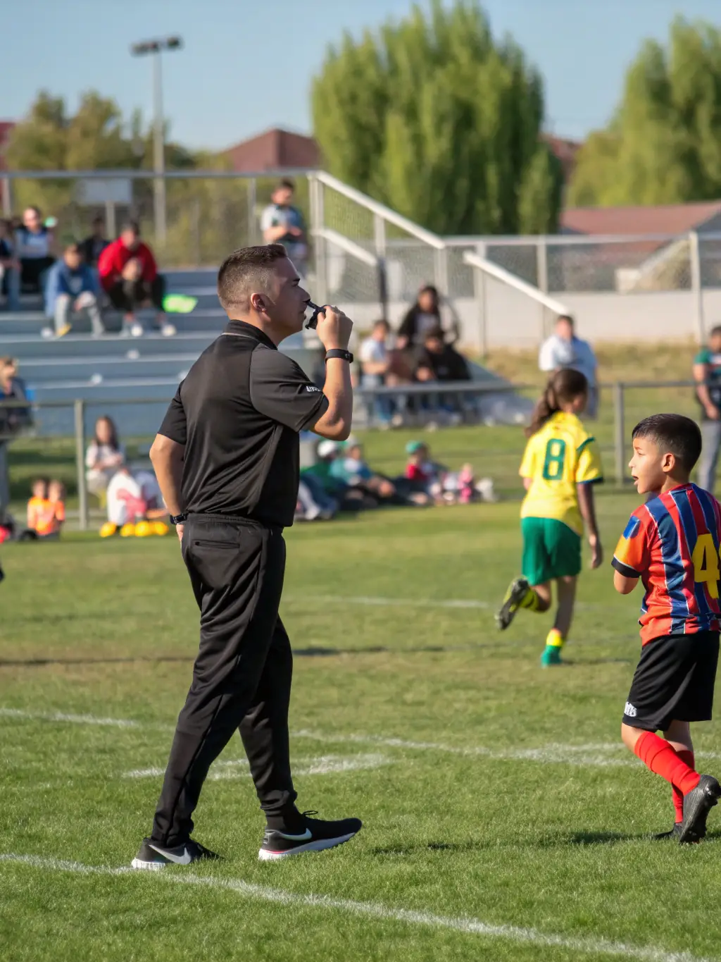 A photo of referees in action during a local rugby match, emphasizing fair play and the importance of officiating in the sport.